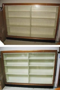 Vintage Wood Display Case with Glass Sliding Doors - Picture 1 of 9