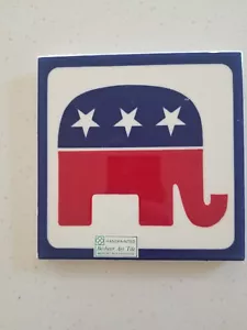 Vtg Besheer Art Tile Bedford NH Wall Plaque Trivet Republican Party ELEPHANT - Picture 1 of 4