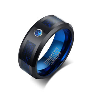 8mm Blue Zircon Band Men's Tungsten Carbide Wedding Party Fashion Ring Size 7-12