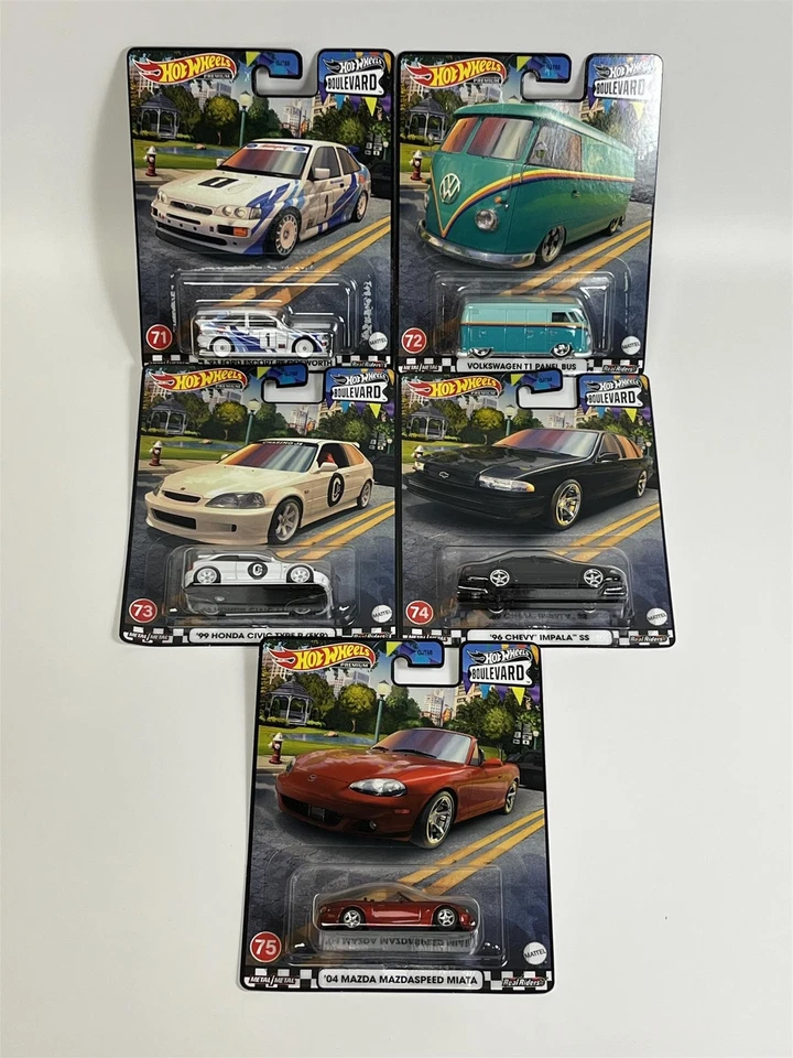 Hot Wheels Boulevard 5 Car Set Real Riders 1:64 Scale GJT68 979Q - Image 1 of 4