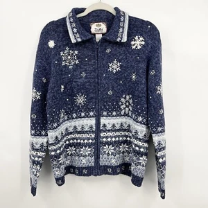Vintage Tiara International Christmas Sweater Snowflake Embellished Blue Large - Picture 1 of 8
