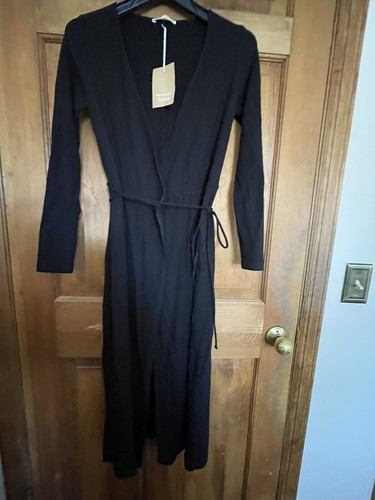 Gonna avvolgente REFORMATION JEANS neri CELINE a costine stretch lavorata a maglia abito LBD XS 0 2