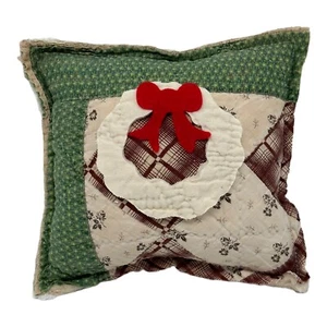 NEW Handmade Christmas Holiday Wreath Pillow  Vintage Quilt  Chenille Bedspread - Picture 1 of 9