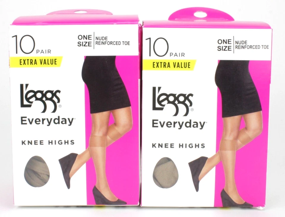 L'eggs 10 Pair Everyday Knee Highs Reinforced Toe One Size With Tags