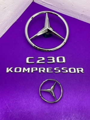 98 - 07 Mercedes Benz C230 KOMPRESSOR Emblem Rear Trunk + Grille Badge Logo OEM - Image 1 of 4