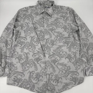 Tasso Elba Button Down Shirt Mens White Leaf Patterned Long Sleeve Shirt XXL - Picture 1 of 11