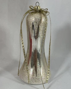 "Adorno de Navidad vintage plateado con forma de campana de vidrio pesado brillo 6,5"" europeo" - Imagen 1 de 12