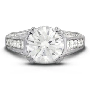 4 3/4ct E SI2 Round Natural Diamonds 18k Vintage Style Wedding Ring Set - Picture 1 of 23
