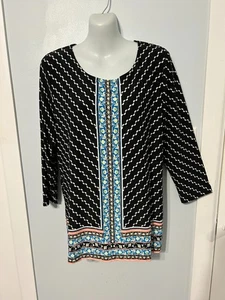 NWT JM Collection Deep Black Floral Textured Top with 3/4 Sleeve       Size XL - Picture 1 of 3