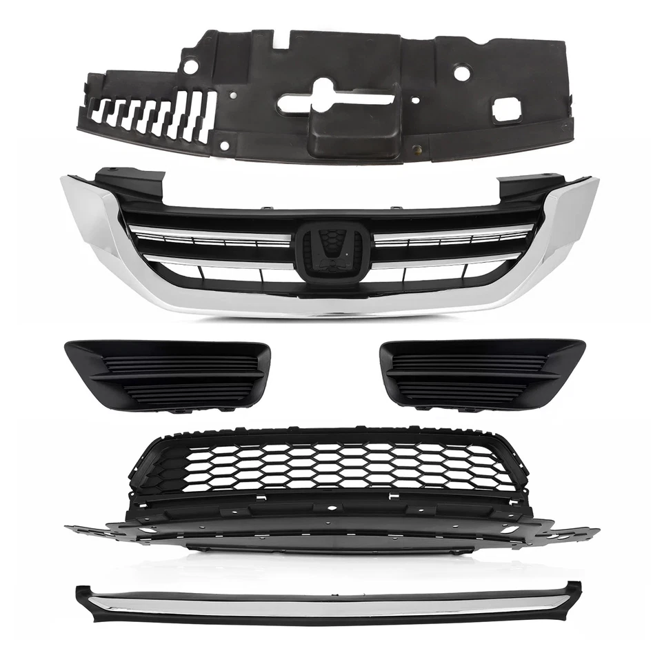 For 2013-2015 Honda Accord  New Front Upper Lower Grille Chrome Molding Trim Foto 1 de 4
