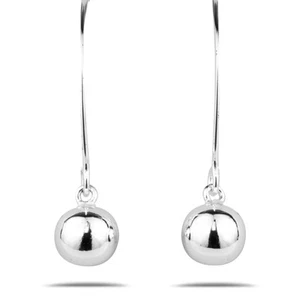 Sterling Silver Ear Wire Threader Ball Drop Earrings 8mm - Threader Ball... - Picture 1 of 8