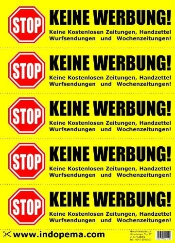 INDIGOS UG Keine Werbung! 5 gelbe Briefkastenaufkleber Keine kostenlosen Zeitungen l_02