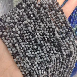 Cuentas de piedra de obsidiana micro facetadas redondas reales naturales genuinas de 2/3/4 mm - Imagen 1 de 7