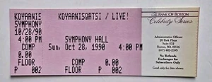 1990 Vtg Koyaanisqatsi Live Symphony Ticket Stub Boston MA October 28 - Picture 1 of 4