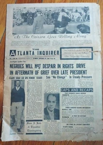 1963 The Atlanta Inquirer Newspaper ~ JFK  John F. Kennedy Memorial Edition - Picture 1 of 9
