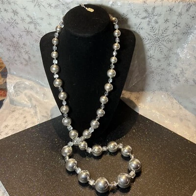 Collar vintage J Lo grande graduado bola plata cuentas 22" joyería llamativa Foto 1 de 4