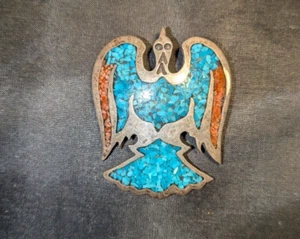 Colgante Pájaro Peyote Esterlina Zuni Vintage con Coral y Turquesa - Imagen 1 de 2