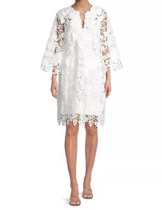 UNGARO Hannah Dahlia Lace Shift Dress XXL White Sequin 3/4 Sleeves Knee Length - Picture 1 of 9