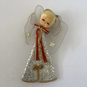 Adorno de Navidad Ángel Vintage 6" Plata Dorado Arco Rojo - Imagen 1 de 3