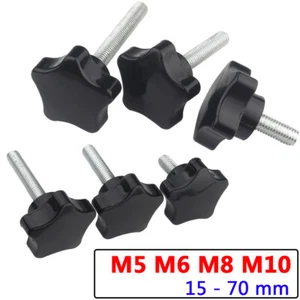 M5 M6 M8 M10 Black Plastic Pentagram Star Thumb Screws Hand Knob Bolts 15-60 mm - Picture 1 of 12