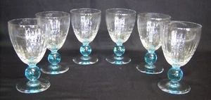 Vtg Bryce Contour Cerulean Blue Ball Stem 6" Water Goblets Set of 6 - Picture 1 of 4
