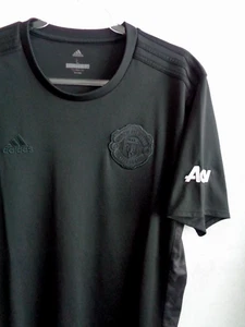 Manchester United Shirt Large Mens Adidas Black Out Jersey Man Utd Soccer VGC - Picture 1 of 17