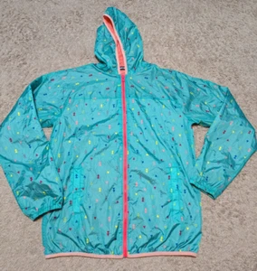 Lands End Windbreaker Rain Coat Jacket Full Zip Packable Sz XL 18 20 Aqua Retro - Picture 1 of 12