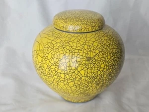 Gorgeous Peter Sparrey large Imperial yellow crackle glazed jar & cover - Picture 1 of 18