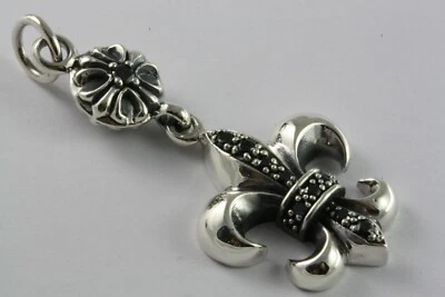 Fleur - De Lis Cavalieri Templari Zirconia Ciondolo Giglio Vero 925 Argento / - Immagine 1 di 4