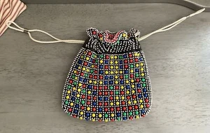 VTG Colorful Candy Beaded Cinch Purse Reversible 70’s Drawstring Retro Hippie - Picture 1 of 12