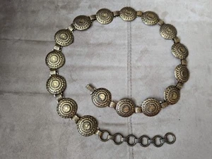 Vintage Southwest Style Bronze Tone Cancho Floral Disc Medallion Chain Belt - Picture 1 of 6