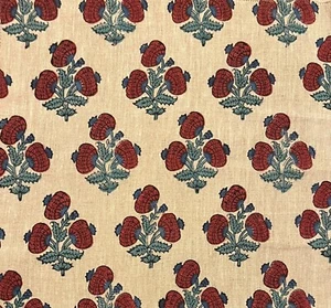 GP&J BAKER Jaipur Poppy Red Blue Linen Remnant New - Picture 1 of 1
