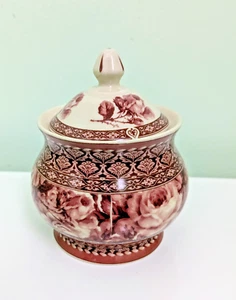 ANTIQUE REFLECTIONS Ceramic Sugar Bowl: Red Cream Rose French Motif, 8oz - Picture 1 of 8
