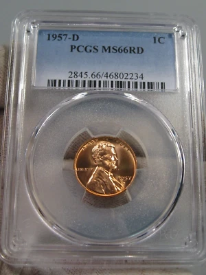 BU RED GEM 1957-d Lincoln Wheat Penny PCGS MS66 RD. #31 - Image 1 of 4