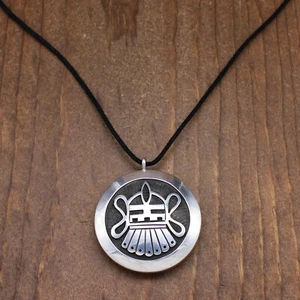 Vintage Sterling Silver Hopi Reversible Kachina Mask Pendant on Cord Necklace+ - Picture 1 of 6