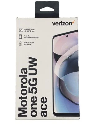 New/Sealed Verizon Motorola One 5GUW Ace Prepaid Volcanic Gray 64GB World Device - Image 1 of 4