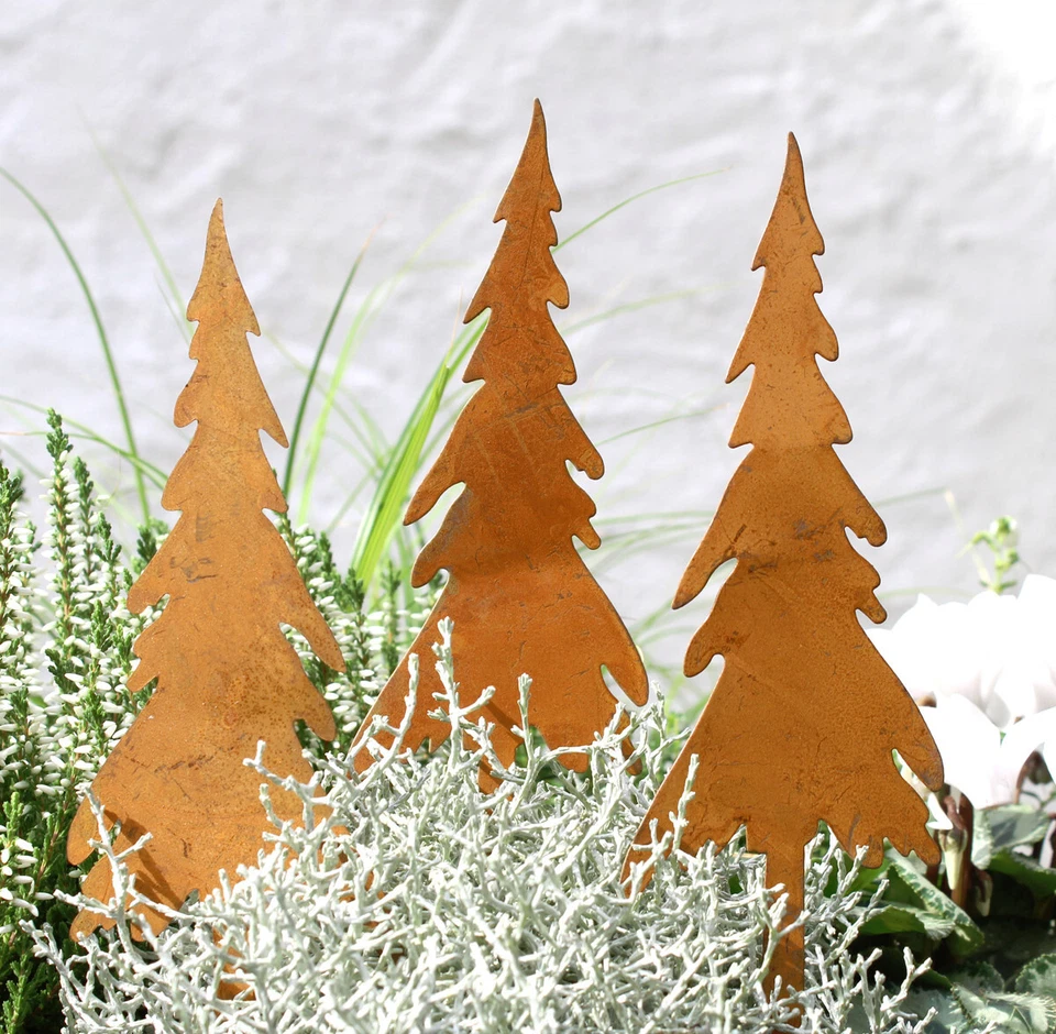 3er SET Deko Weihnachten Metall Rost Tannenbaum Gartenstecker Gartendeko Winter - Bild 1 von 1