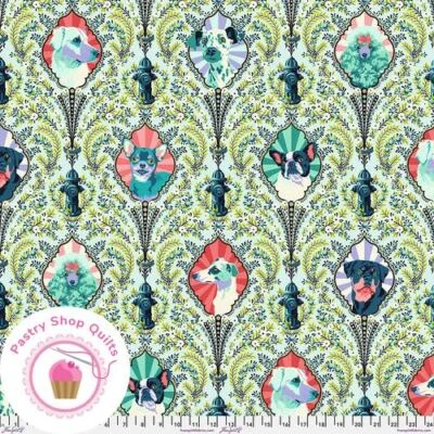 TULA PINK Free Spirit BESTIES PUPPY DOG EYES 213 Blue Green Quilt Fabric - Image 1 of 4