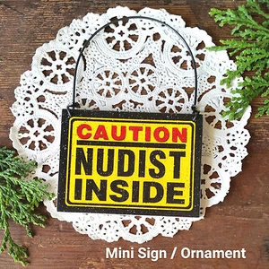 CAUTION NUDIST INSIDE Fits Doorknob Hanger Naked Nude Cubicle Gift Office Gag - Picture 1 of 4