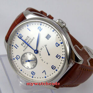 43mm PARNIS white dial brown strap power reserve ST2530 automatic mens watch 128