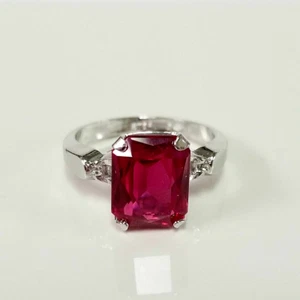 2Ct Emerald Cut Lab-Created Ruby Diamond Women's Ring 14K White Gold Plated - Picture 1 of 5