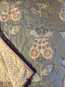 Pottery Barn Kids Blue Chelsea Bloom Pink Polka Dot Quilt Floral Full-Queen - Picture 1 of 7