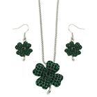 4 Leaf Clover Necklace Earrings SET Four Leaf Shamrock St. Patrick's Day SILVER