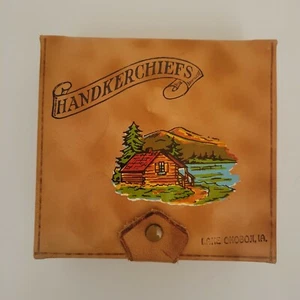Vintage Leder Taschentuch Box Lake Okoboji Iowa Souvenir Taschentuch Taschentuch Aufbewahrung - Bild 1 von 11