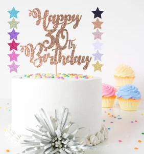 Happy Birthday ANY AGE 16th 18th 21st 40th 60th ETC Glitter Cake Topper Decor - Picture 1 of 5