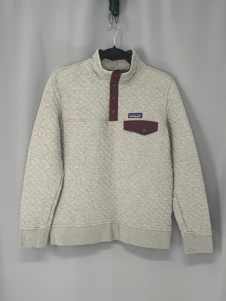 Patagonia Sweatshirt Womens Small Gray Quilted Organic Cotton Snap Pullover - Image 1 of 4