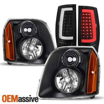 For 07-14 GMC Yukon XL 1500 2500 SUV Black Headlights+ LED C-Tube DRL Tail Light - Imagem 1 de 4