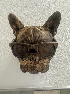 French Bulldog Wall Mount 7”x7”x4.5” Sculpture with Sunglasses Dog Head Decor - Picture 1 of 7