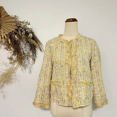 Zara Tweed Jacket Blazer Clueless Yellow Size S Check Pattern Silk Trim Cropped - image 1 of 4