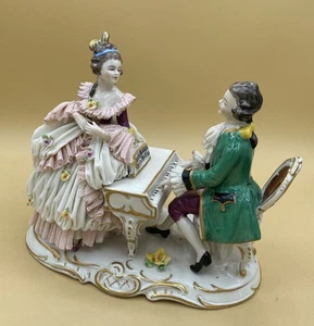Porcelain Couple Lace Figurines At Piano Frankenthal Dresden Style Germany READ - Picture 1 of 8